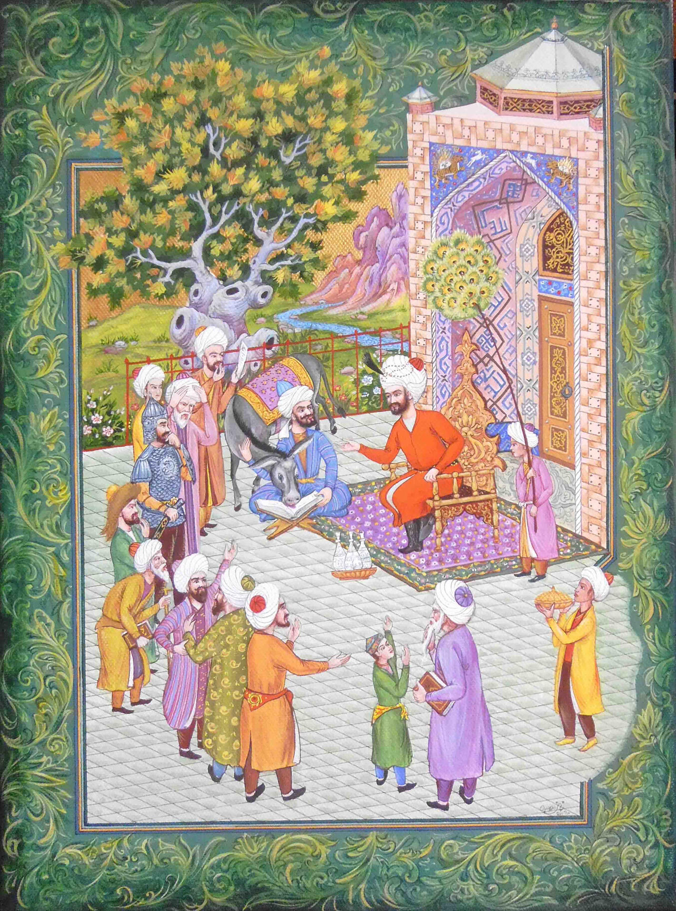 Nasreddin Hodja Teaching His Donkey Literacy, tempera, 50x40, 2014