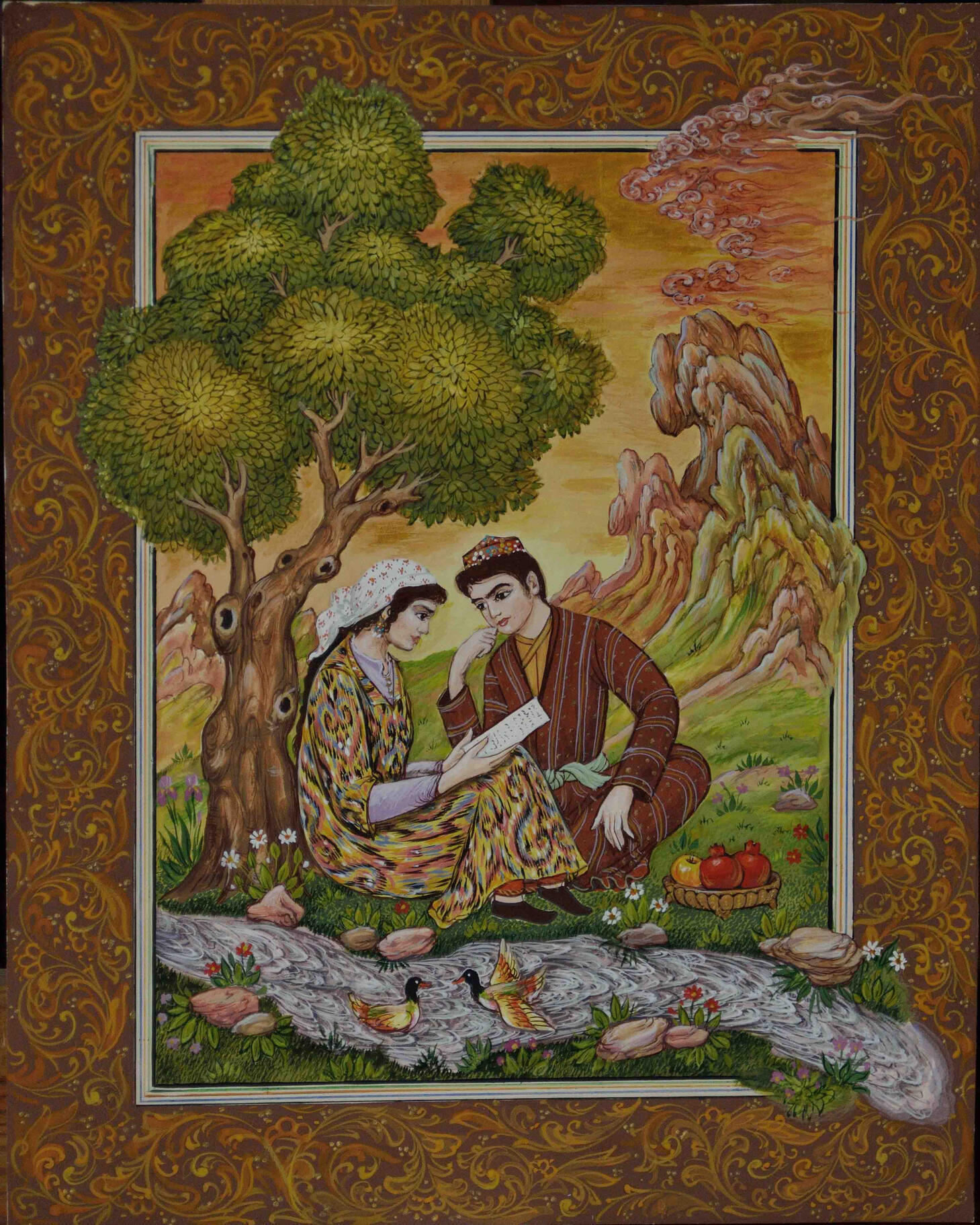 In Love, canvas, tempera, 30х20cm, 2004 by Olim Kamolzoda