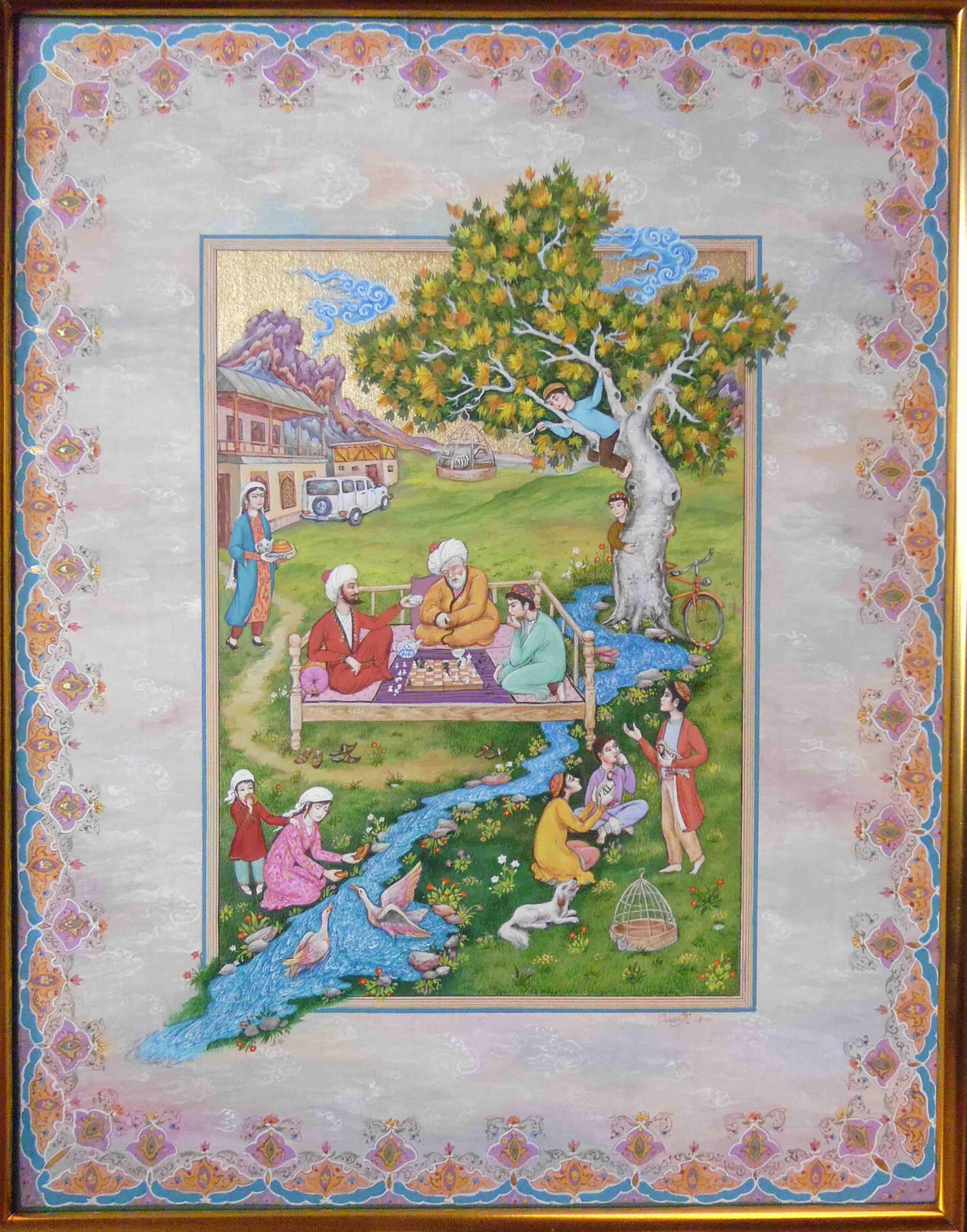 Playing Chess, tempera, 50х40, 2014 by Olim Kamolzoda