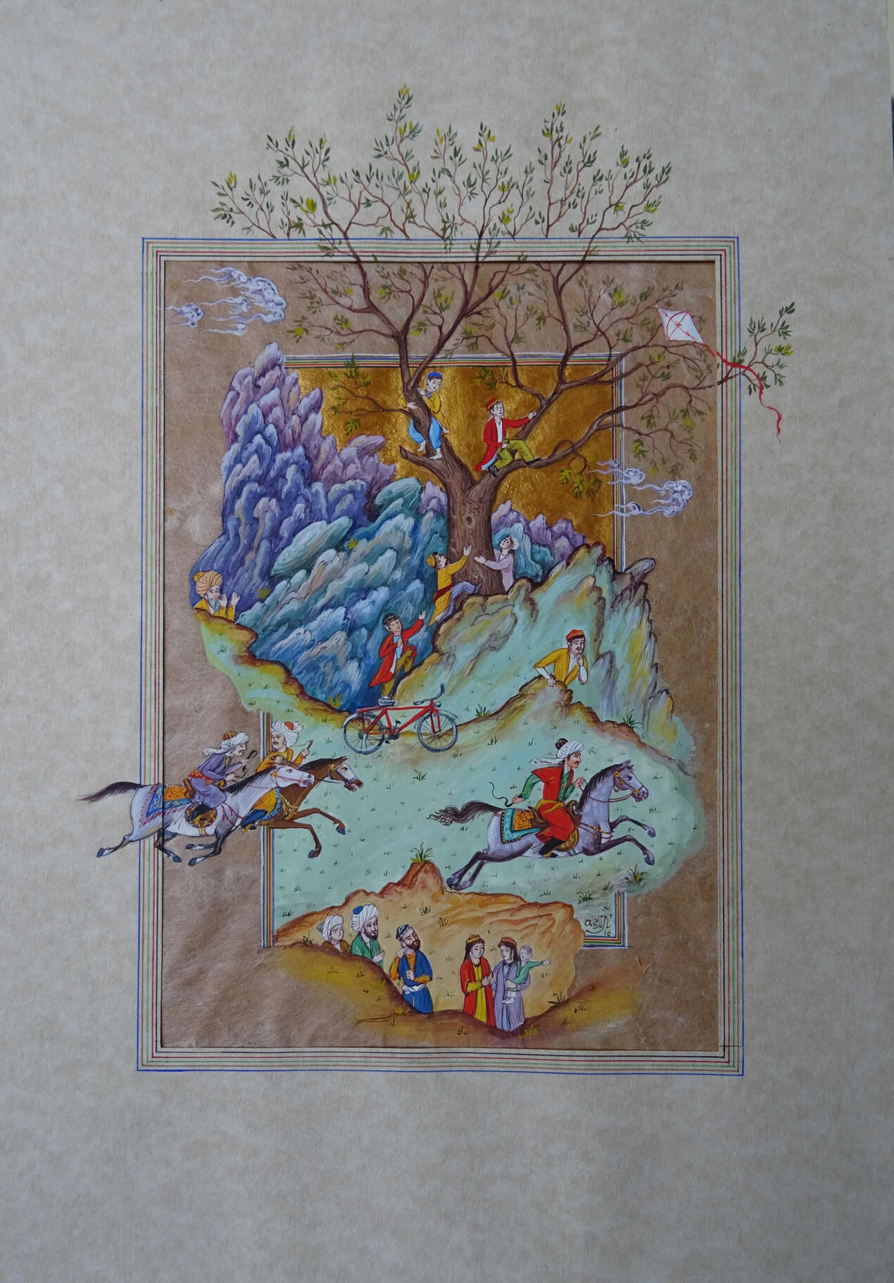 Poyga, silk paper,tempera, 18 х 13cm by Olim Kamolzoda